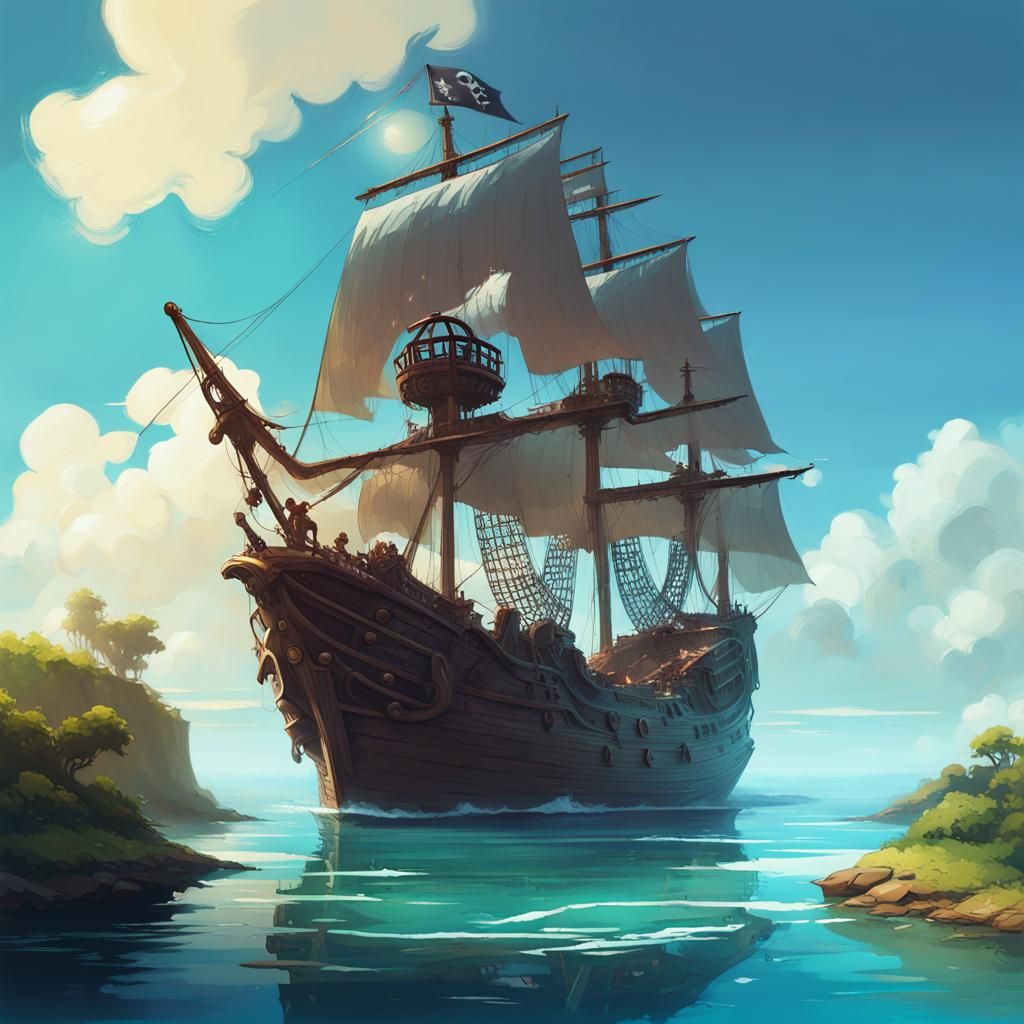Pirate Ship on the Ocean: Fantasy Concept Art
