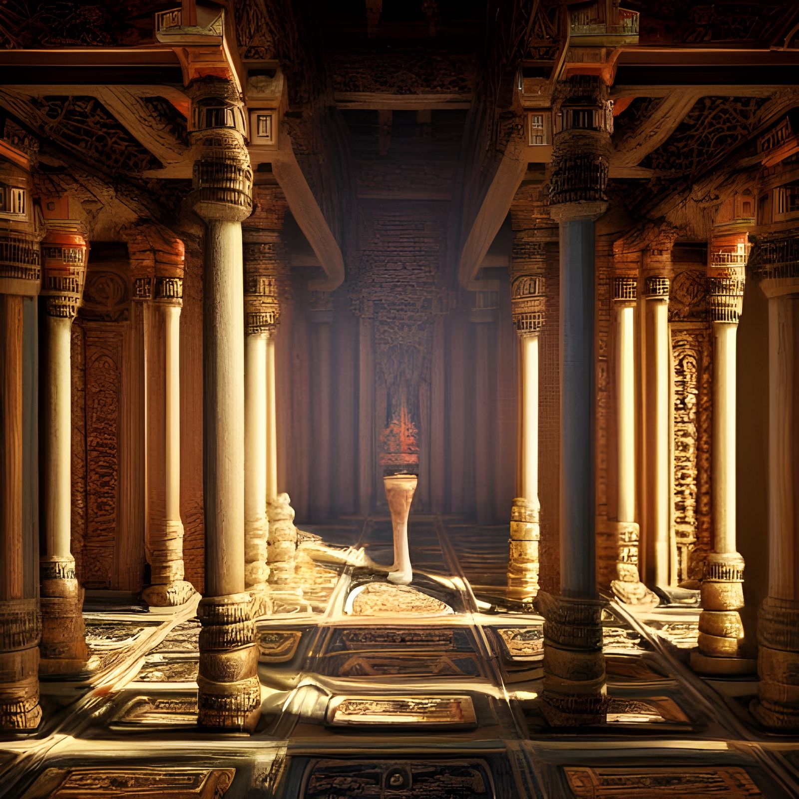 Magical Temple Interior in Airbrush Pop Art Style