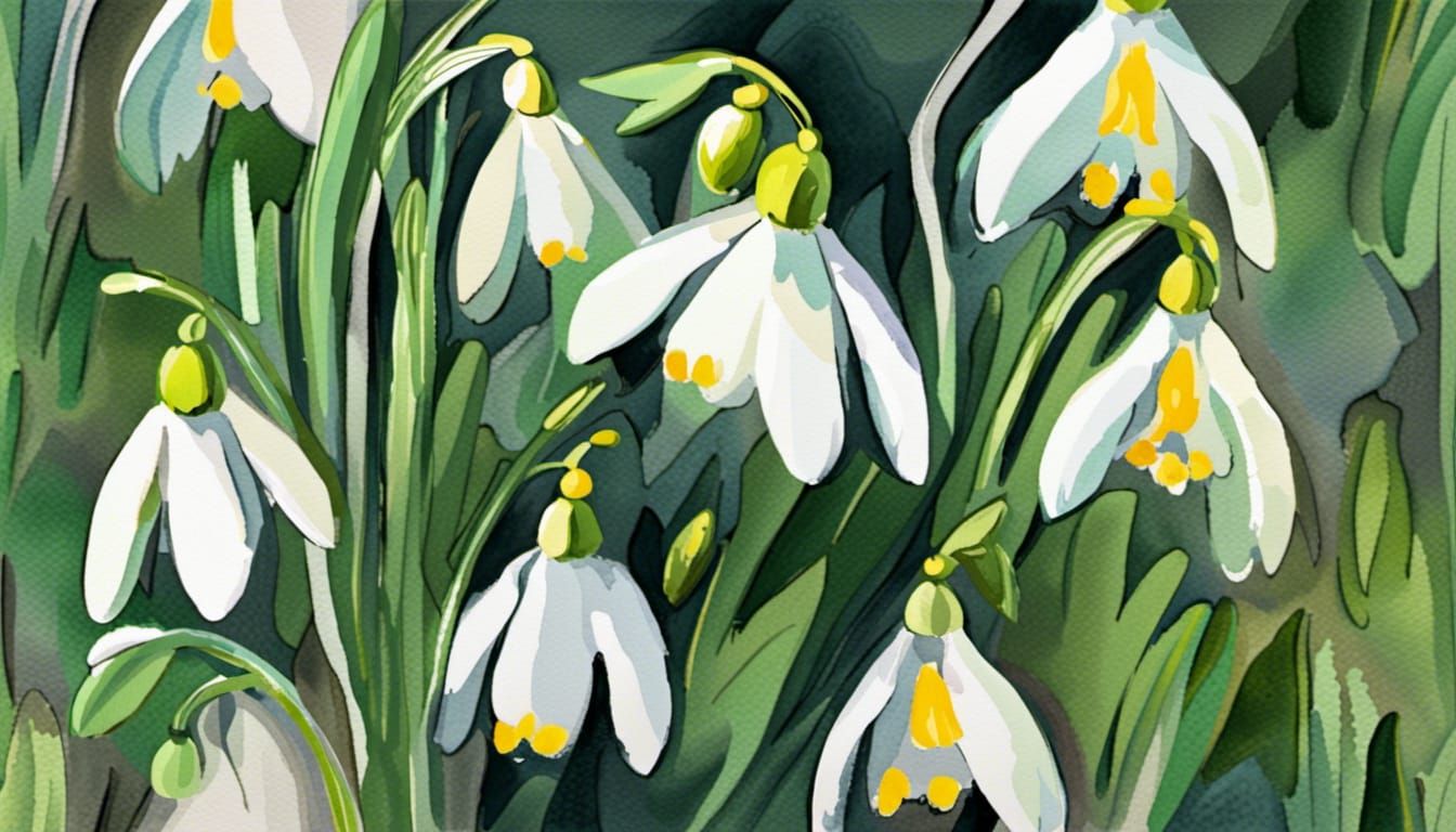 Snowdrops in Gouache Watercolor Style