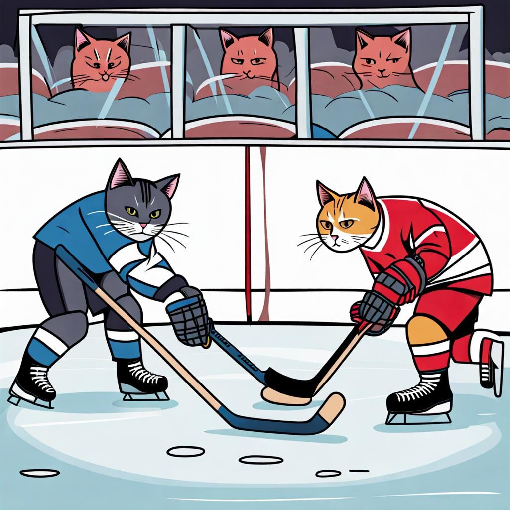 Cats Play Ice Hockey on Outdoor Rink