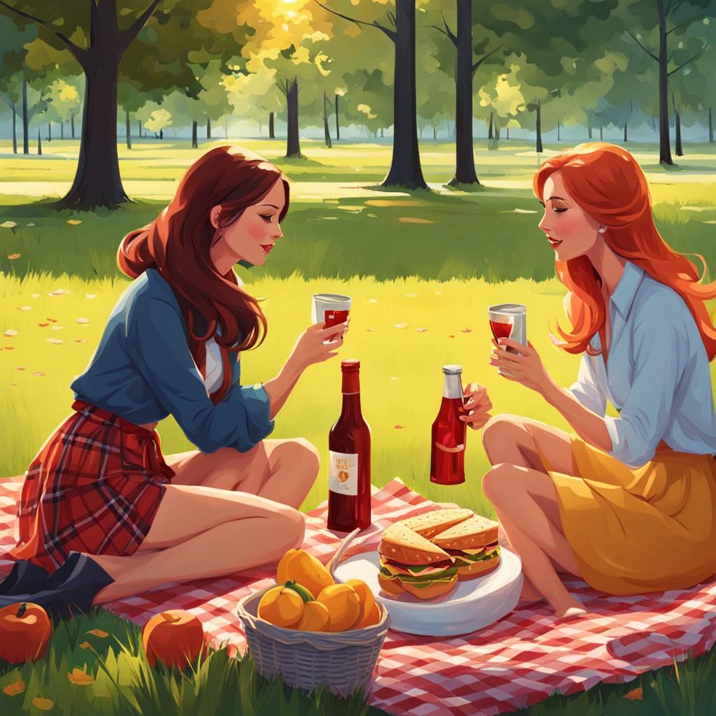 Girlfriends Enjoying Picnic in Park: Concept Art