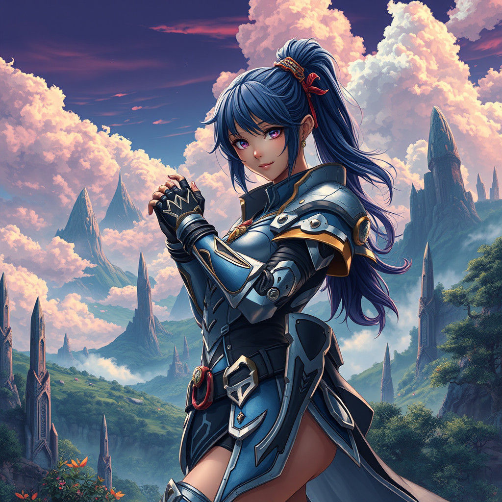 Fantasy Warrior in Vibrant Landscape