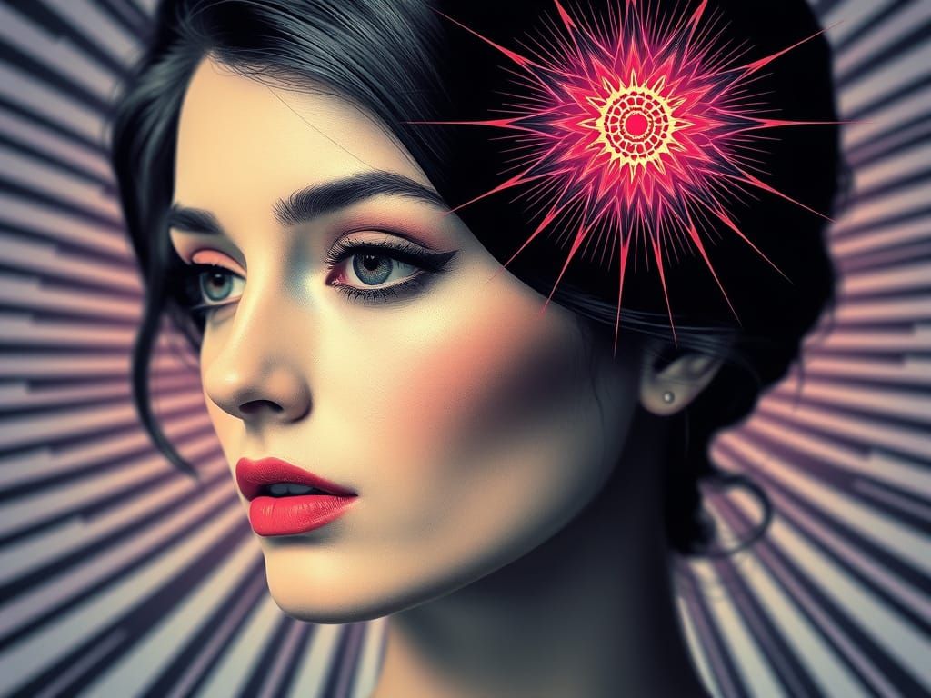 Op Art Portrait of a Beautiful Woman with Fractals