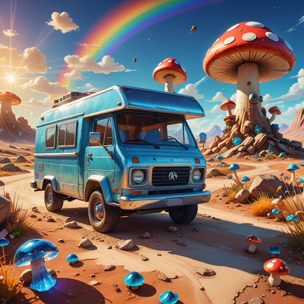 Surreal Desert Fantasy with Mario Kart's Mushroom in a Psych...
