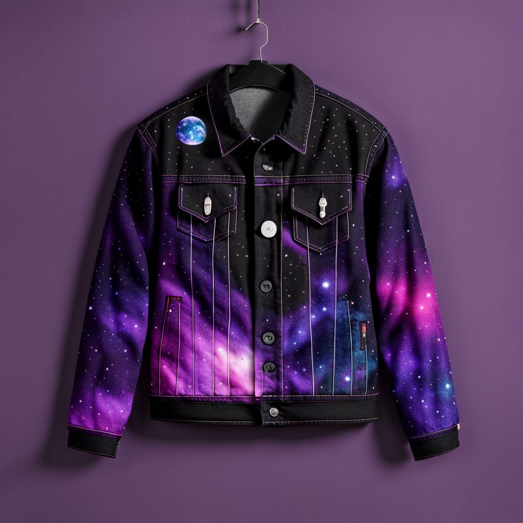Starry Denim Jacket on a Clothing Hanger in Deep, Rich Purpl...