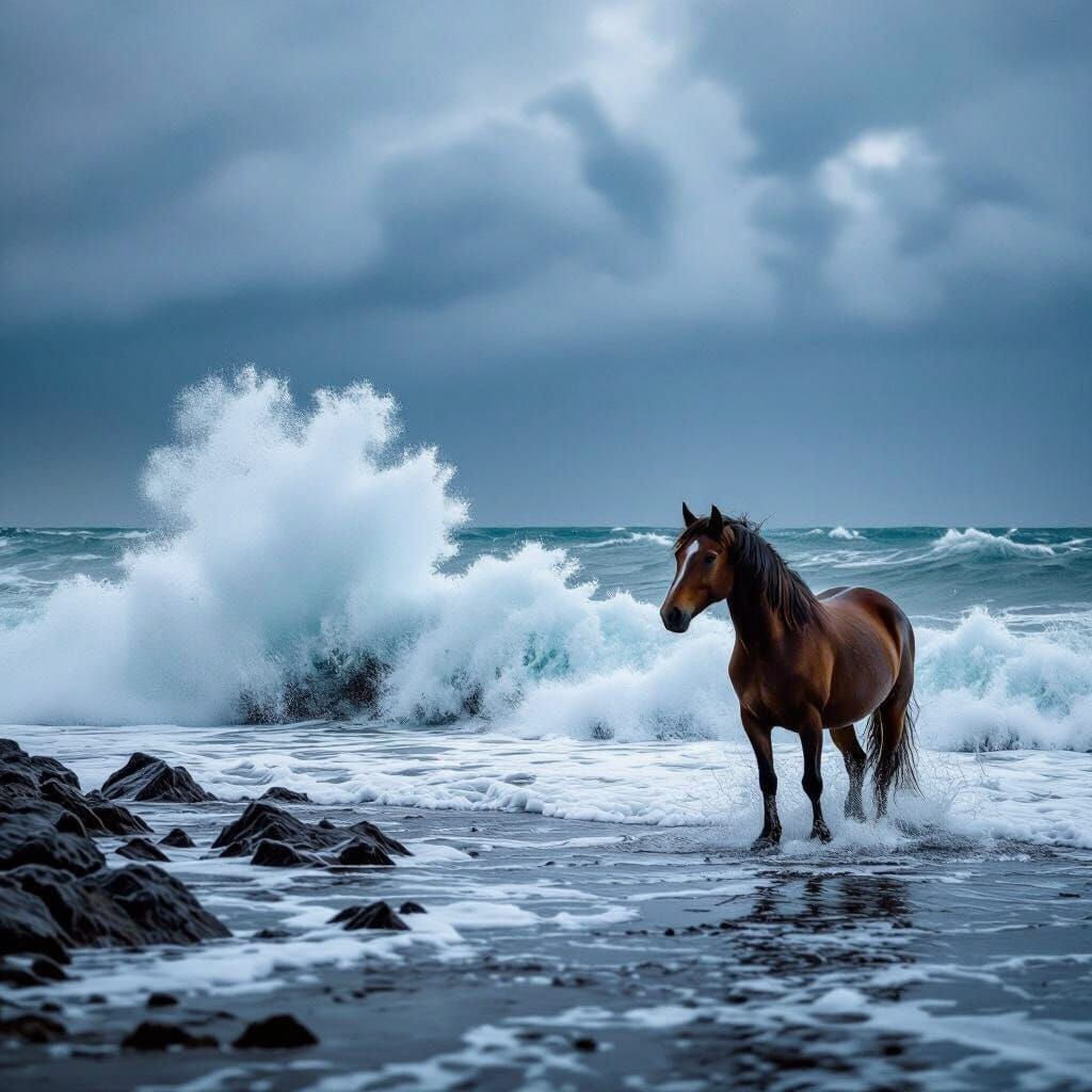 Dramatic Winter Sea Under Stormy Skies