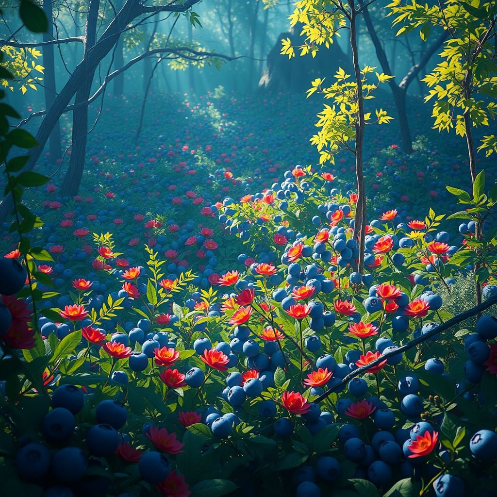 Lush Blueberry Patch Concept Art in Art Nouveau Style