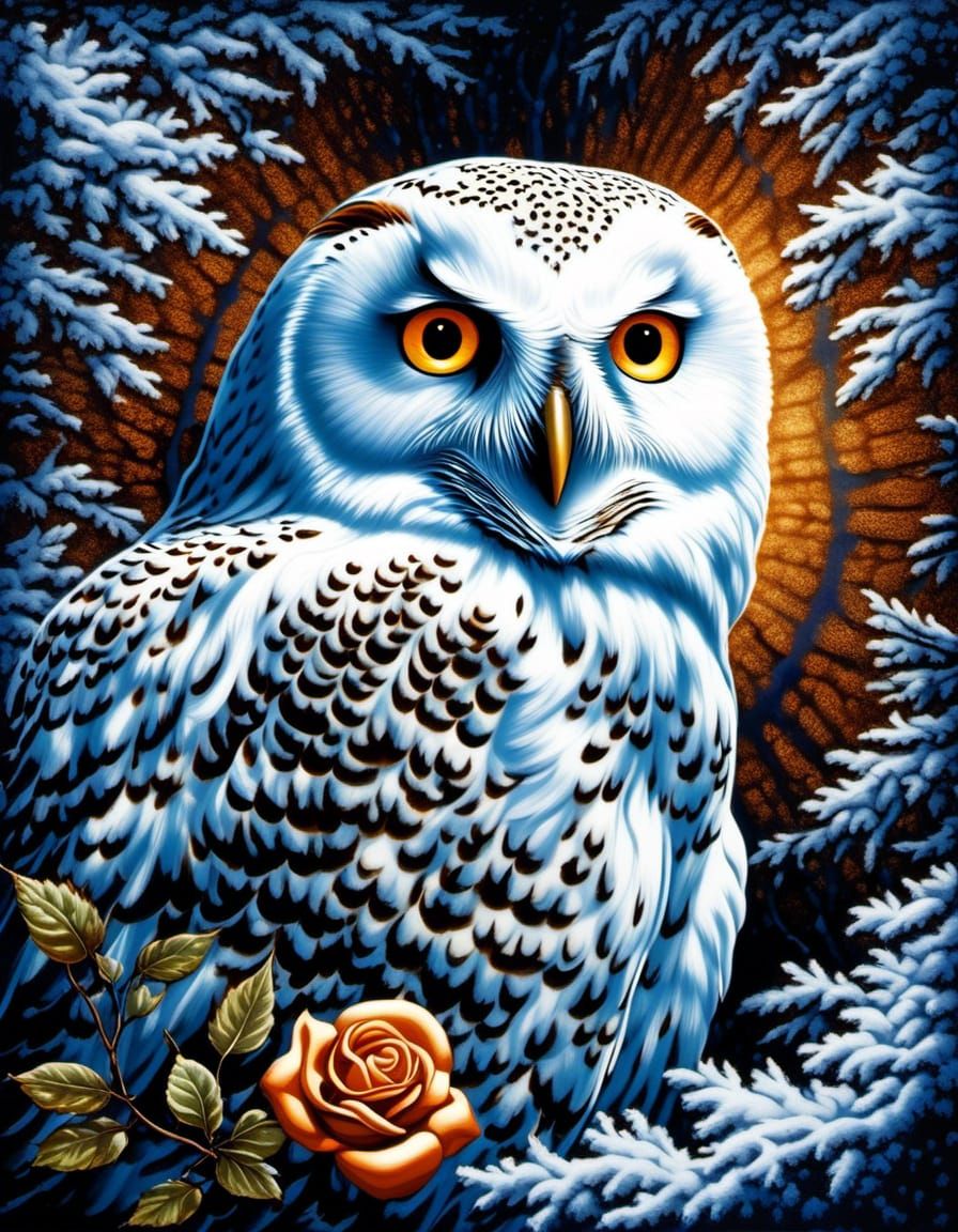 Snow Owl in X-Ray Lithography Style