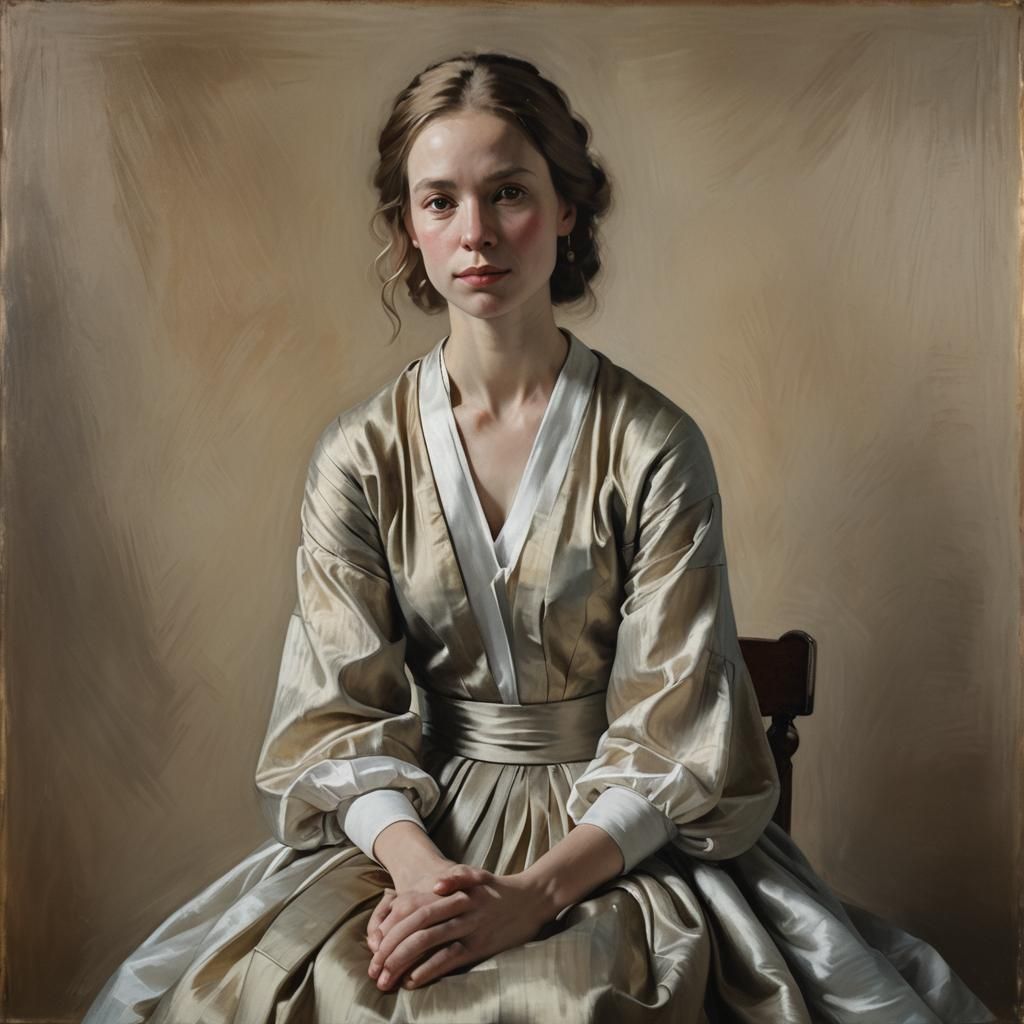 Elegant Woman Portrait in Muted Tones, Oil Painting