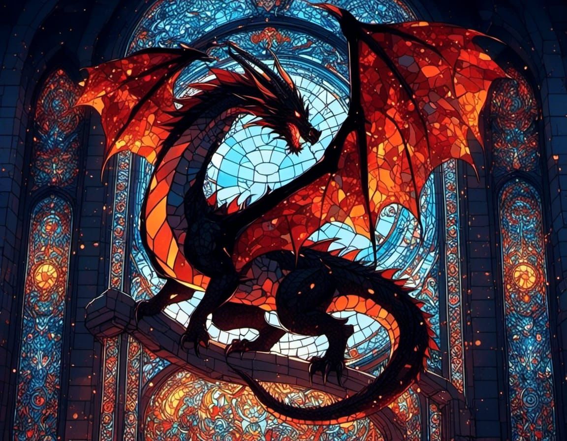 Stained Glass Dragon in Gothic Style