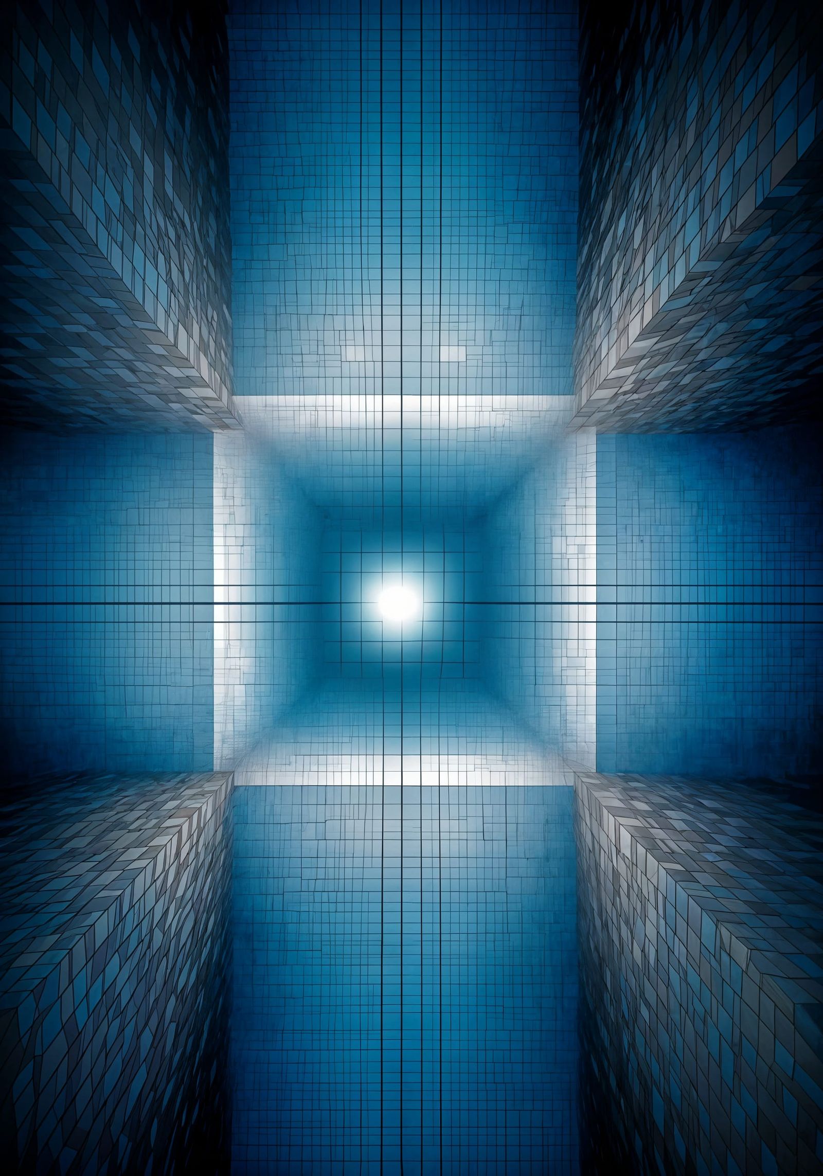 Geometric Blue-Gray Dreamscape with Optical Illusions