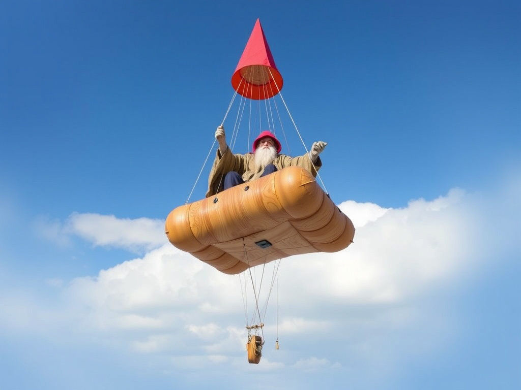 Whimsical Wizard Floats Midair in Maximalist Style