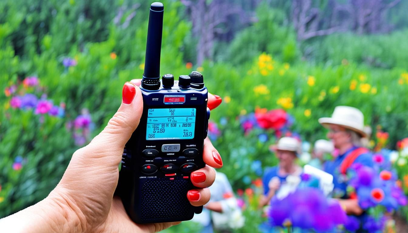GMRS Handheld Radio Held by Woman