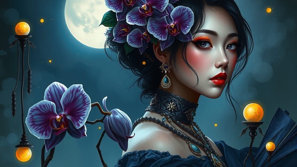 Night Orchid: Fantasy Portrait in Surreal Style