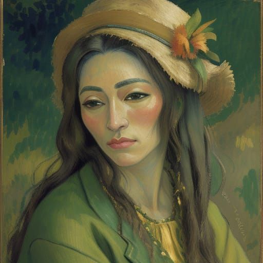 Woman in Green and Gold: A Post-Impressionistic Portrait