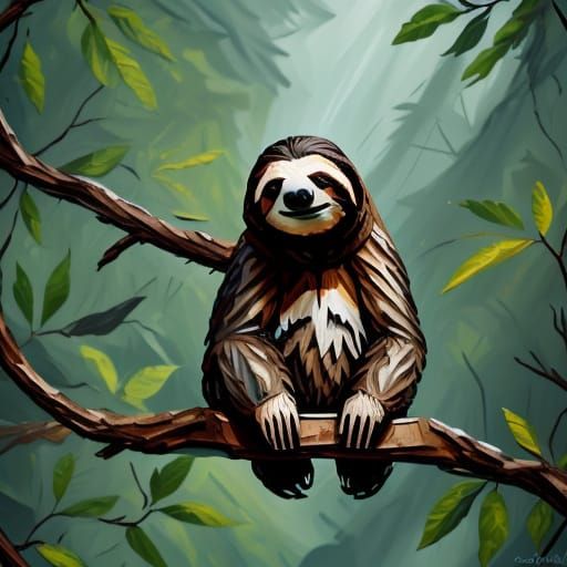 Serene Sloth in Lush Foliage as Digital Matte Painting
