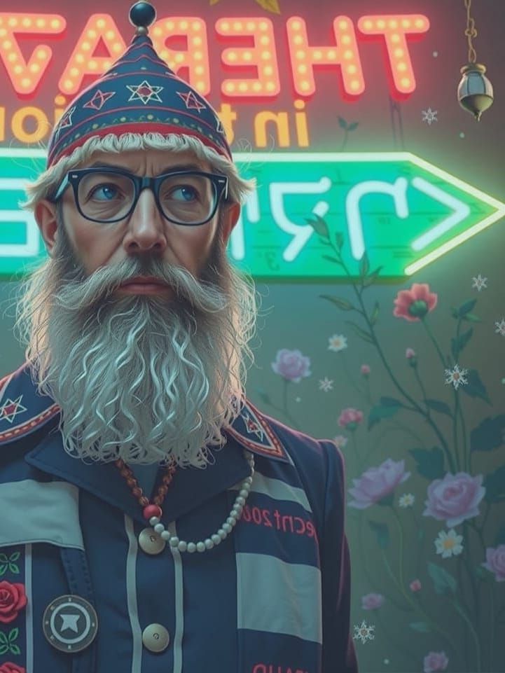 A glowing luminous sign, pointing down, read: 'THIS WAY TO THE END".