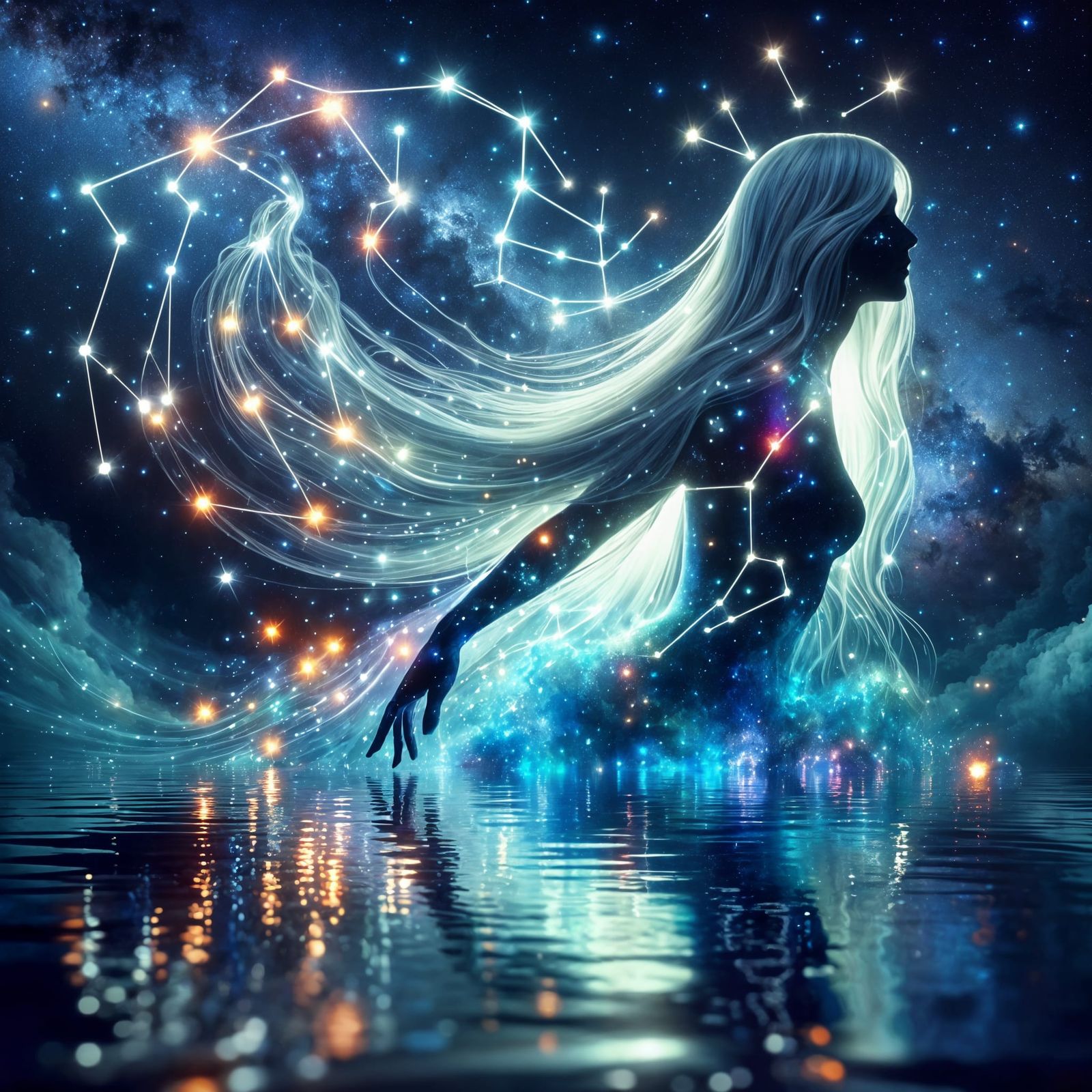 Ethereal Star Woman Emerging from Constellation