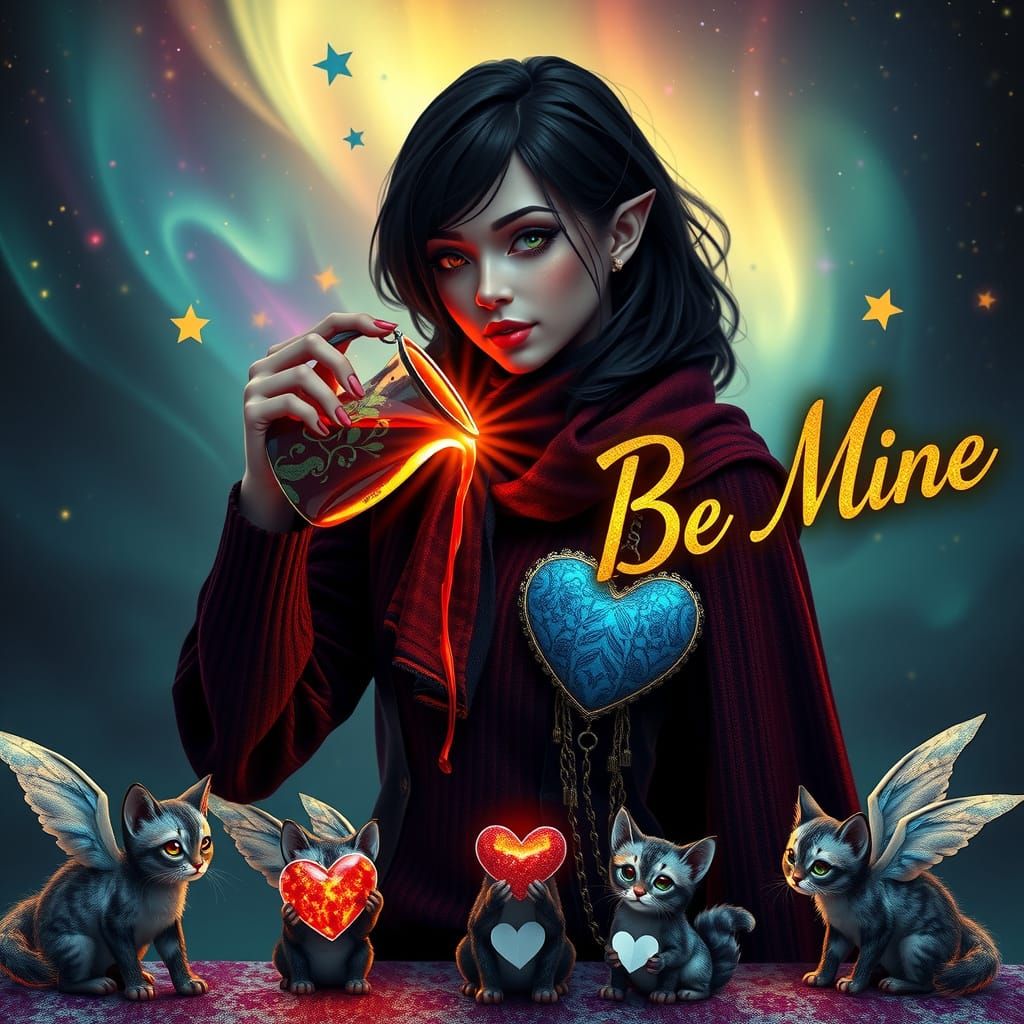 Dark Fantasy Valentine's Day Card with Vampire and Winged Pe...