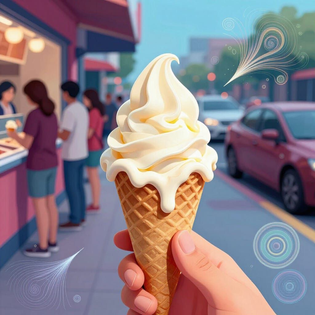 Melting Vanilla Ice Cream Cone in Hand at Parlor