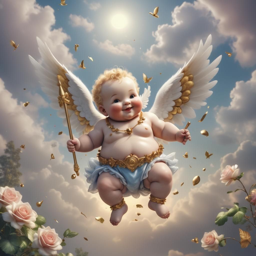 Hyperrealistic Image of a Happy Baby Cupid