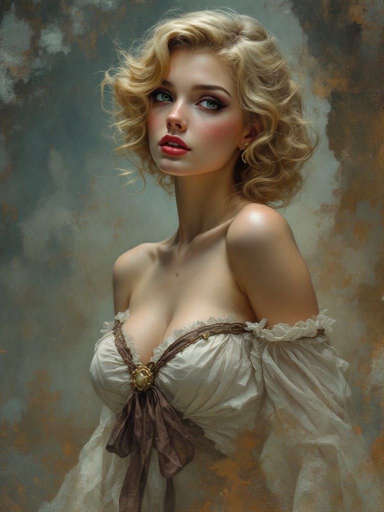 Blonde Pin-Up Woman in Atmospheric Oil Painting Style