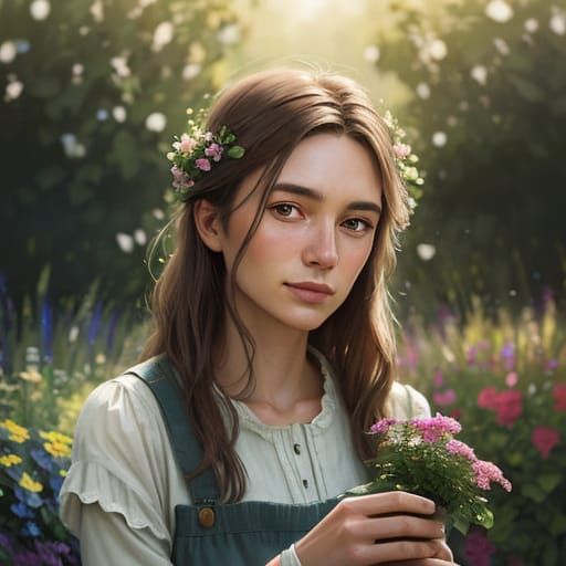 Loving Gardener Portrait as Impressionist Oil Painting