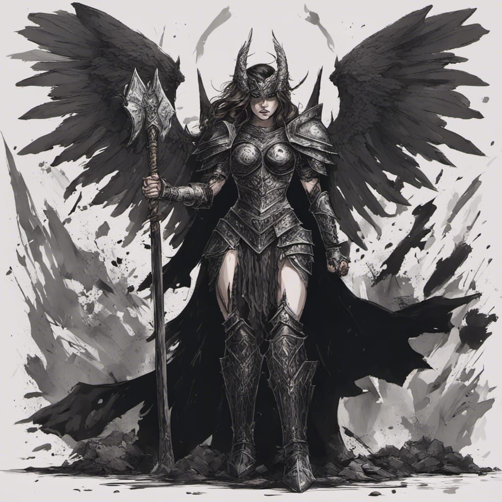 Winged Warrior Queen on Battlefield of Death