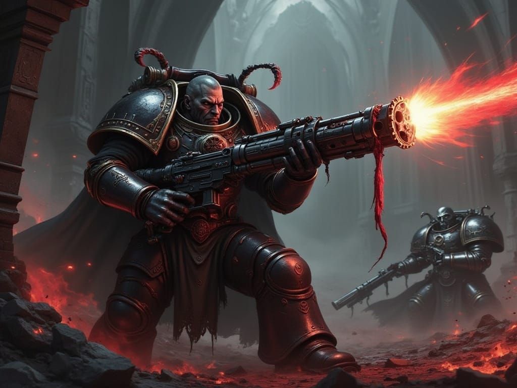 Kharn the Betrayer Defends Against Chaos Spawn