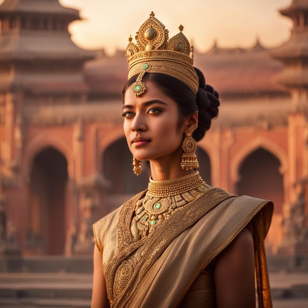 Empress of Agartha Outside Palace: Ultra Realistic Photo