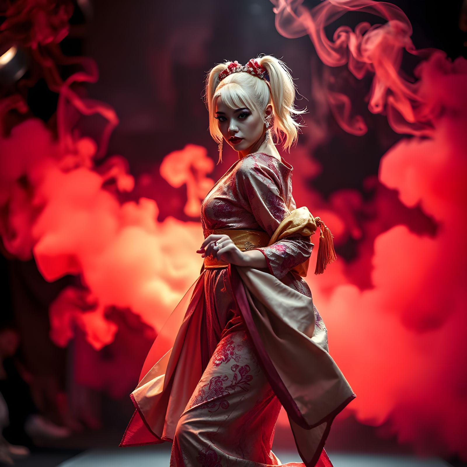 Modern Geisha Struts Catwalk in Smoky Elegance