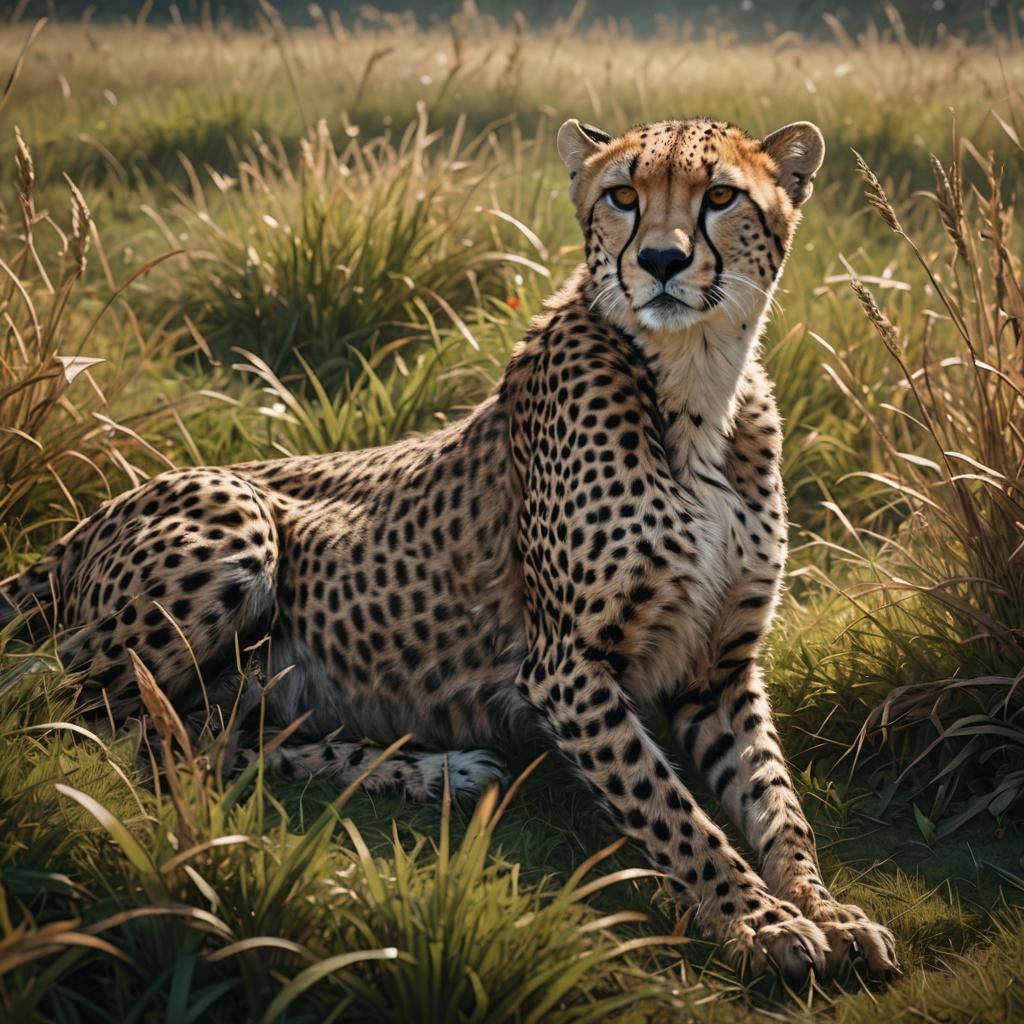 Cheetah in Grassy Field: Detailed Matte Painting