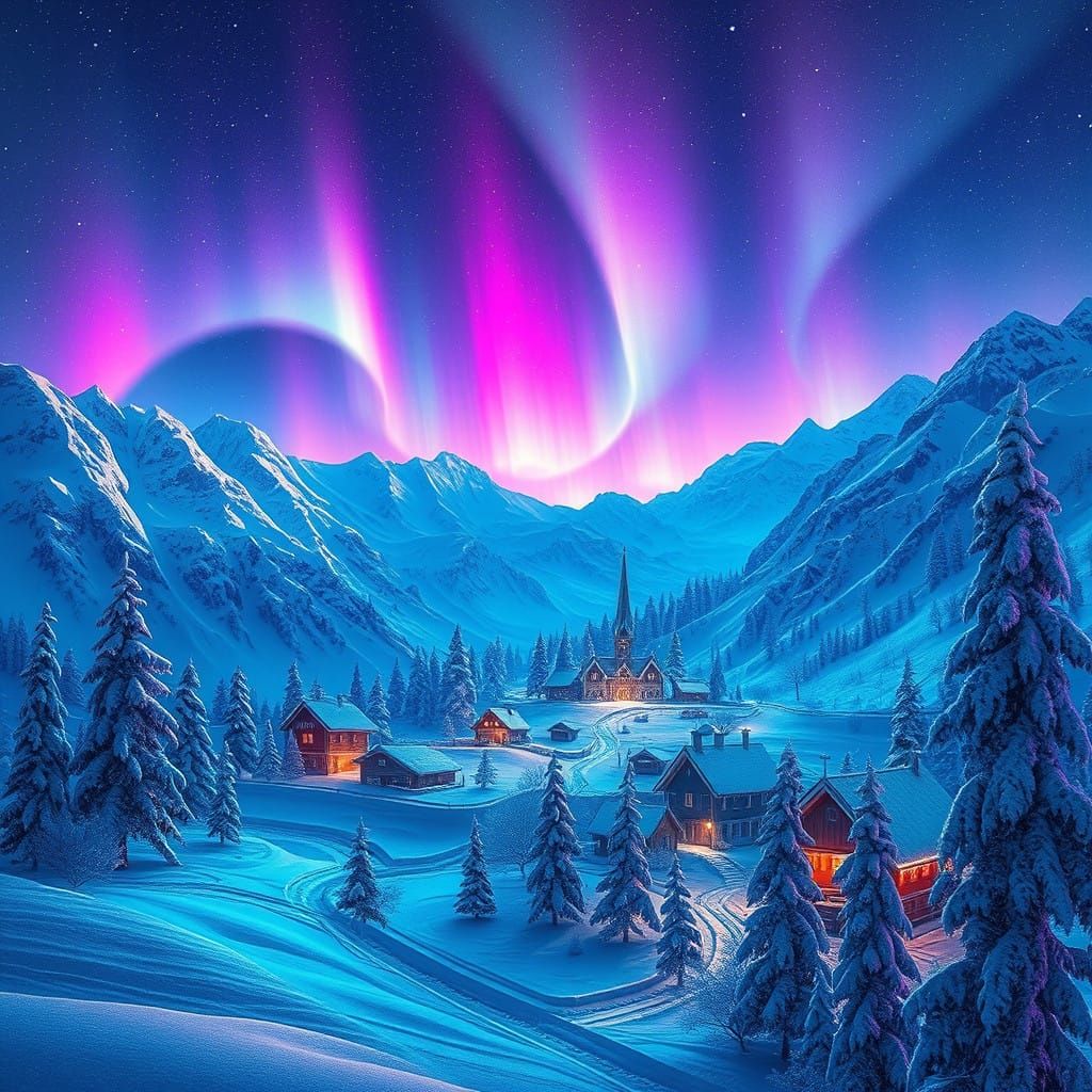 Ethereal Frosty Dreamworlds in Neon-Lit Style