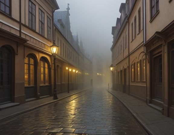 Misty Morning in Old Riga: An Impressionist Painting