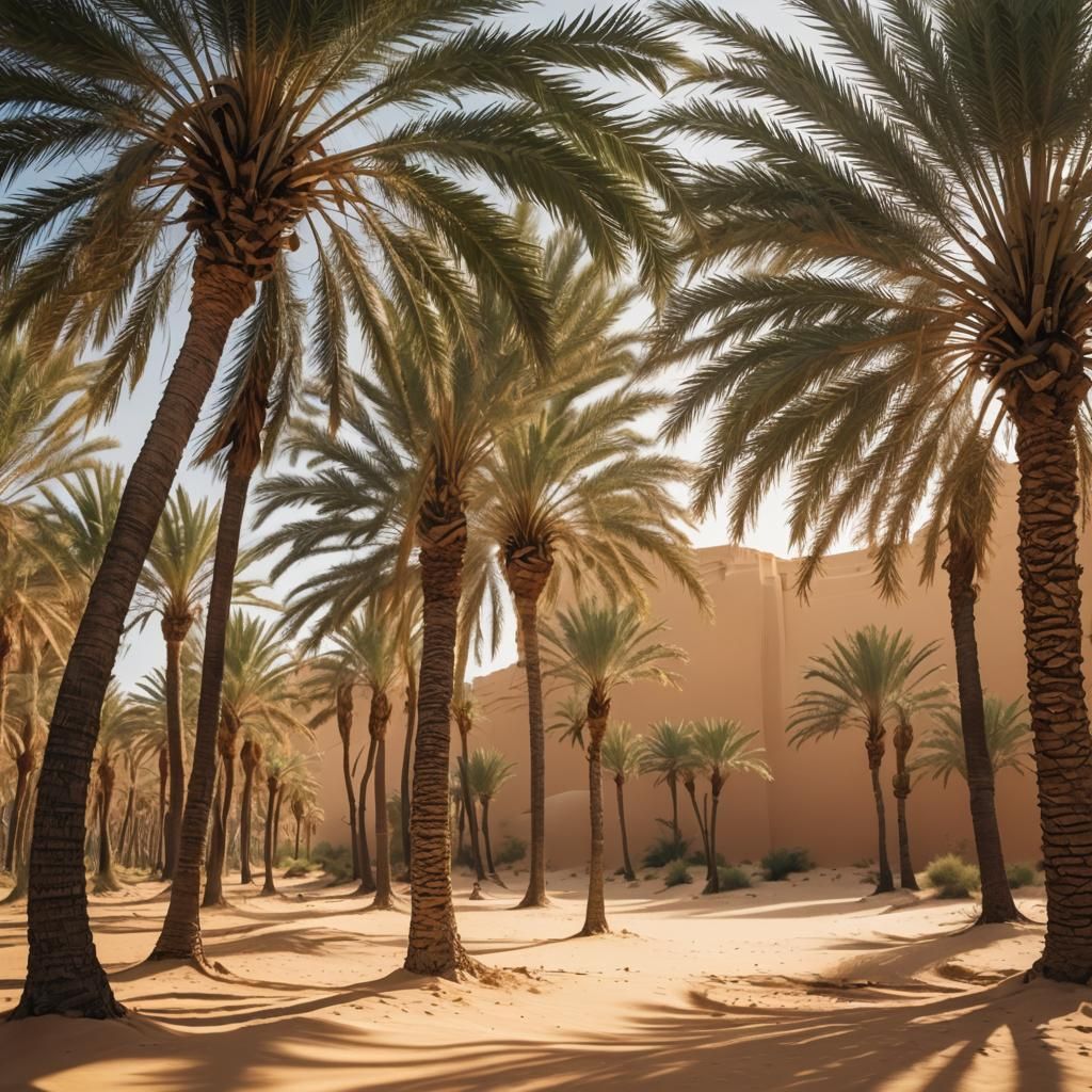 Sahara Desert Palm Trees in Impressionistic Sunlight