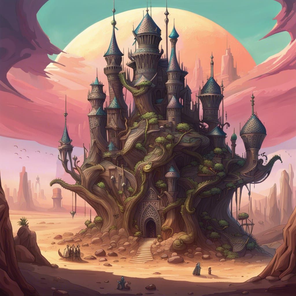 Desert Castle Guarded by Mechanical Dragons, Astral Art