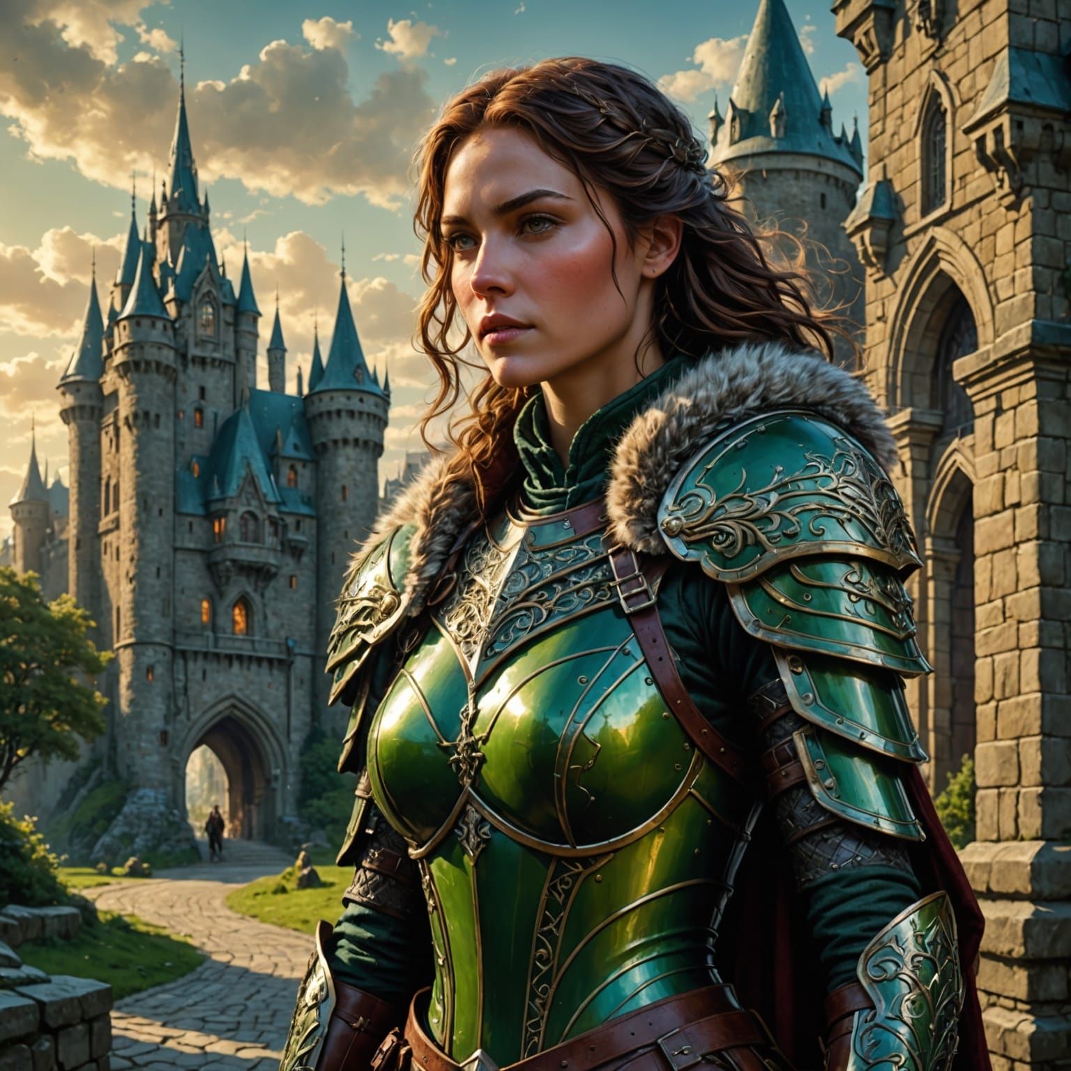 Green-Skinned Warrior in Leather Armor, Digital Art