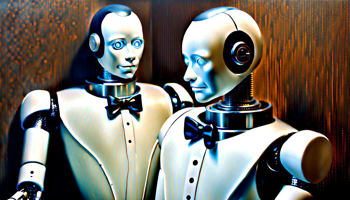 Hyperrealistic Robot Butler in Acrylic and Pointillism