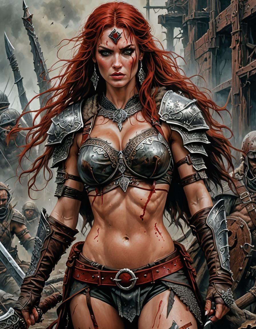 Post-Apocalyptic Red Sonja Acrylic Painting
