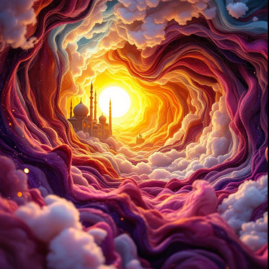 Mystical Arabian Cityscape in Vibrant Felted Wool