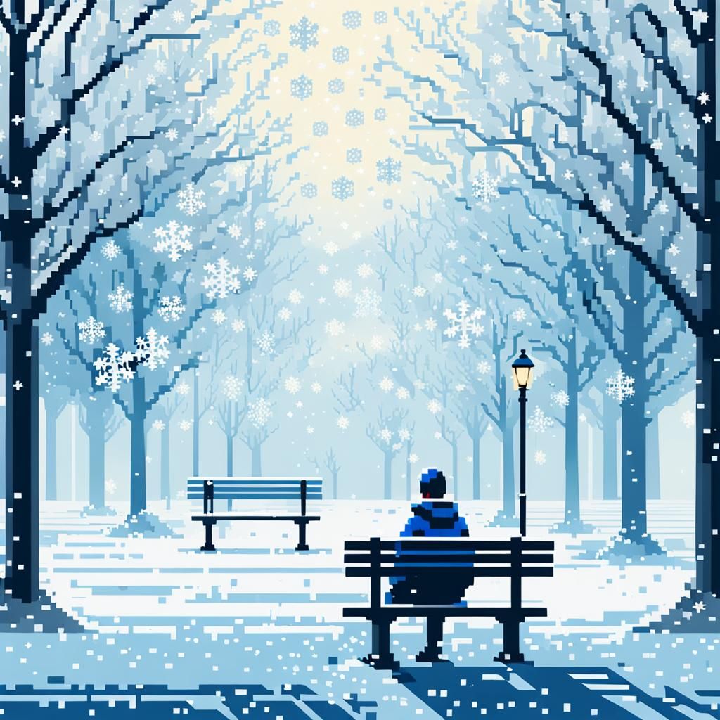 Winter Park Scene in Pixel Painting Style