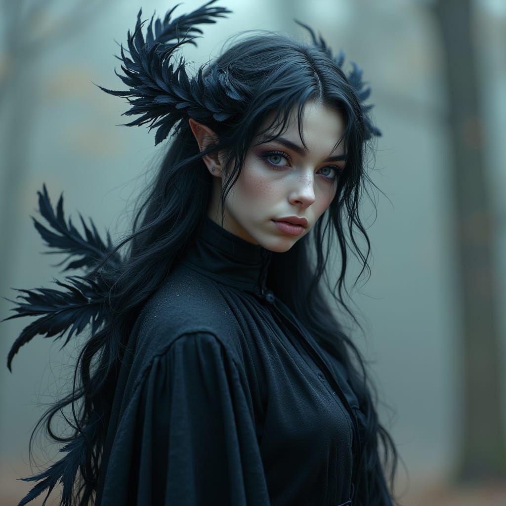 Moonlit Siren with Dark Wings