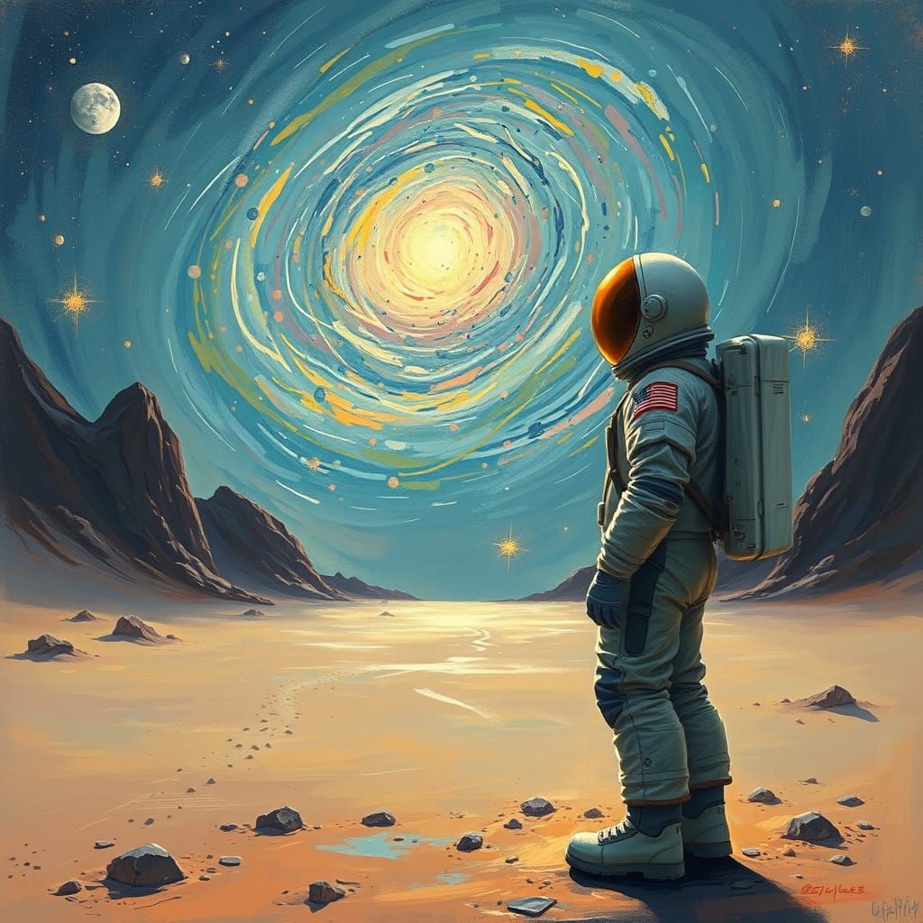 Astronaut on Alien Planet in Van Gogh Style