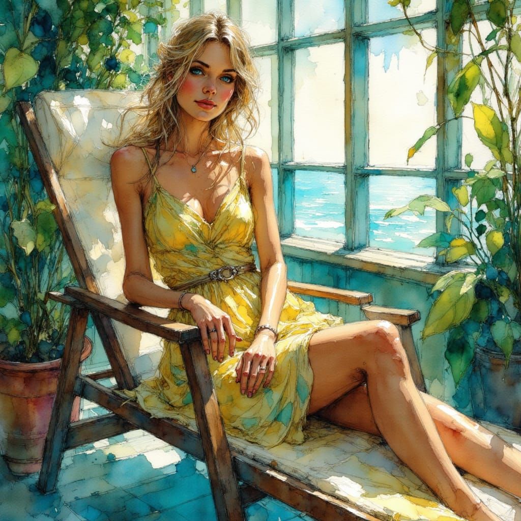 Woman in Cruise Solarium in Impressionist Style