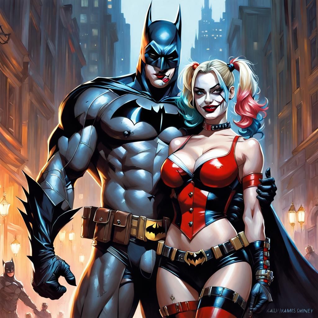 Harley Quinn and Batman: Detailed Adult Comic Art