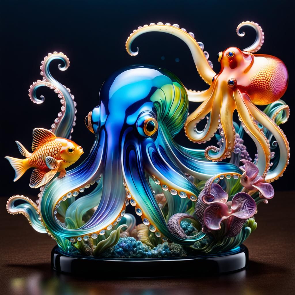 Harmonious Underwater Glass Figurine Art