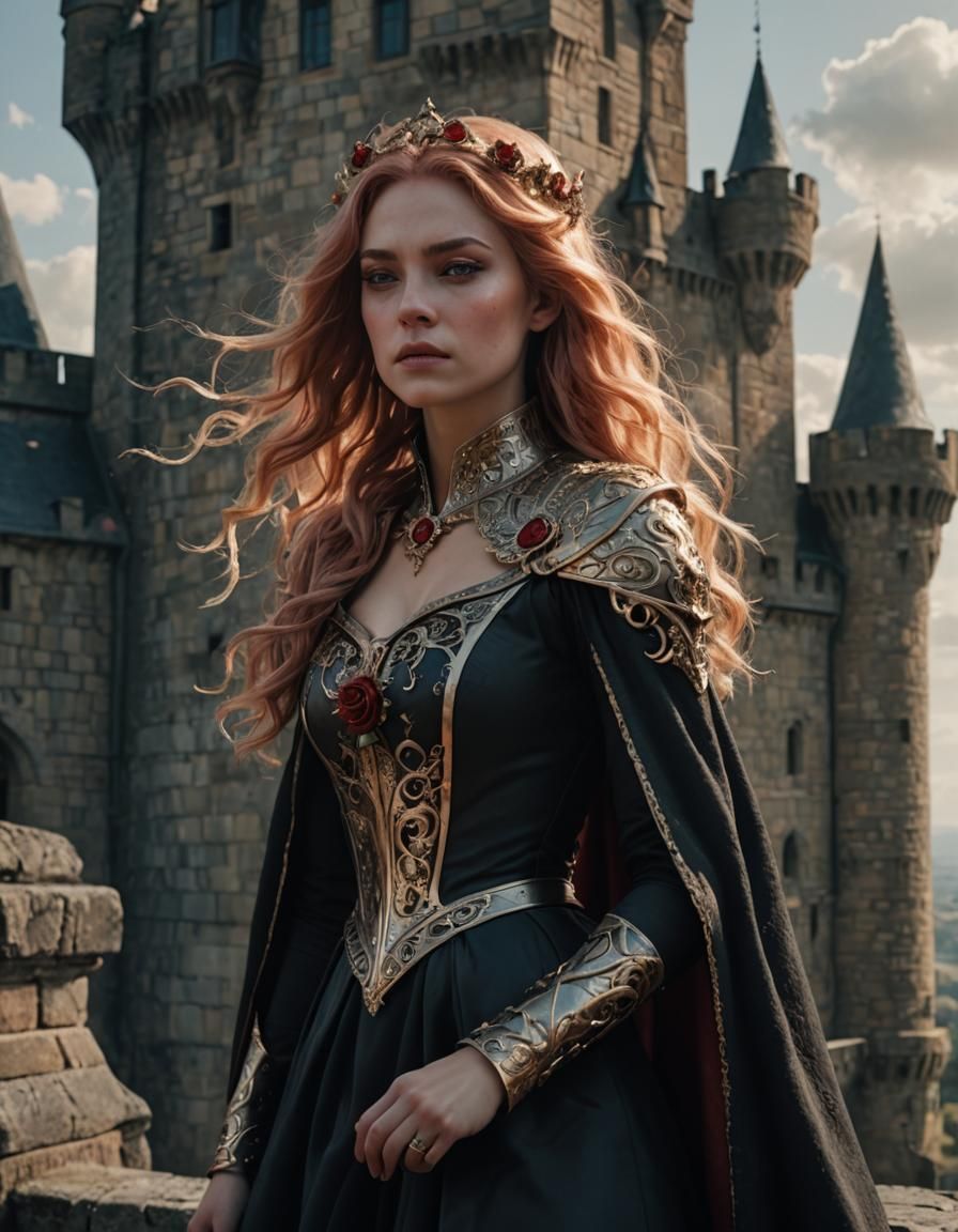 Dark Fantasy Queen on Castle Ramparts