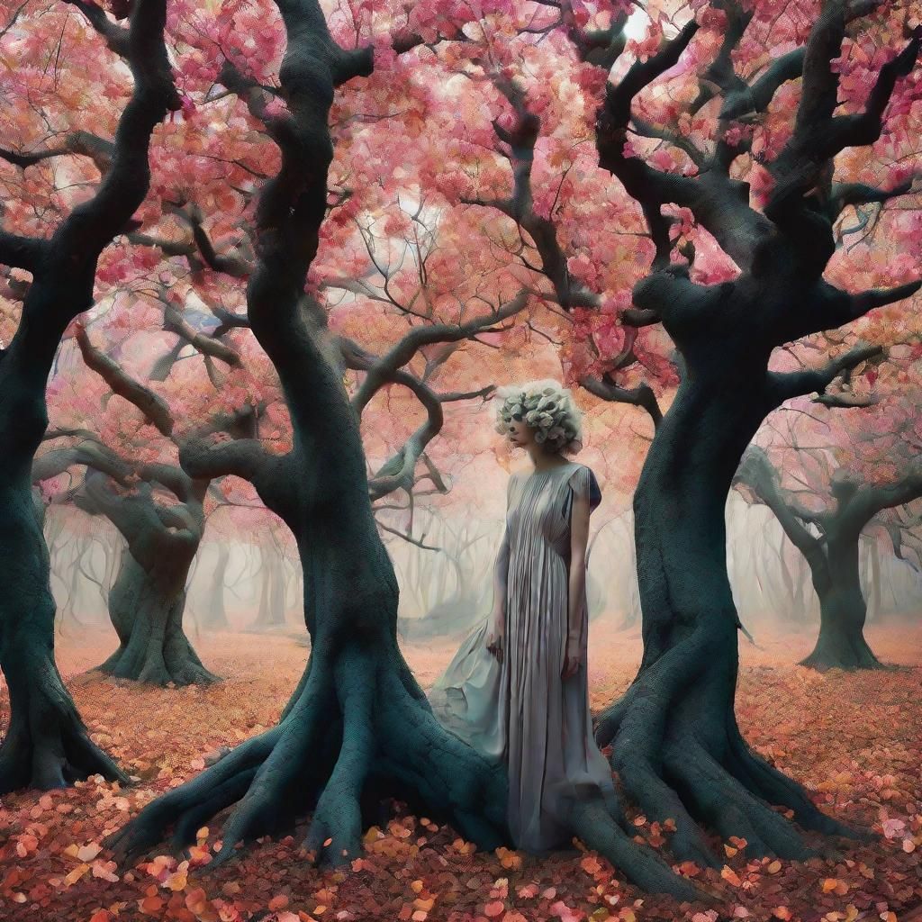 Surreal Forest Scene with Dreamlike Elements