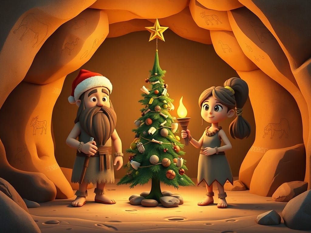 Ancient Christmas Scene in 3D Cartoon Style