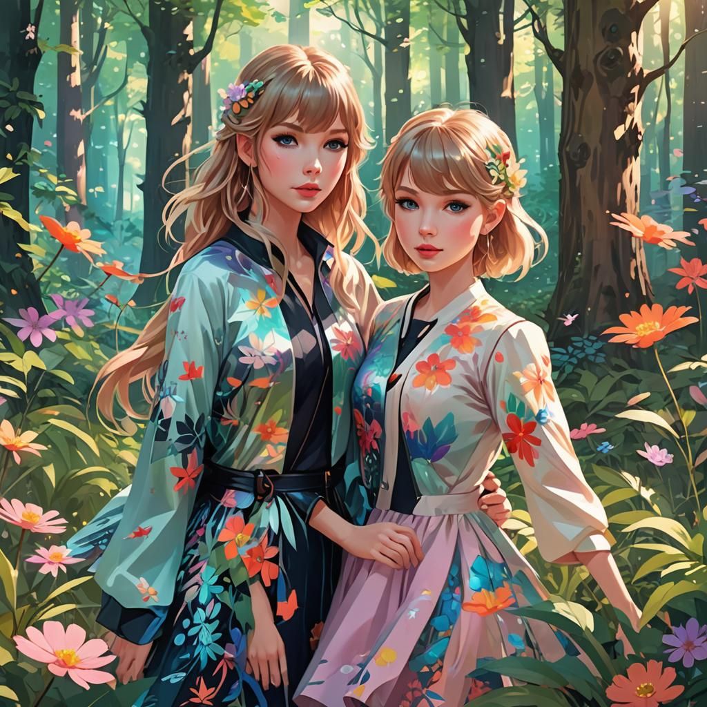 Taylor Swift and Kids in Anime Forest